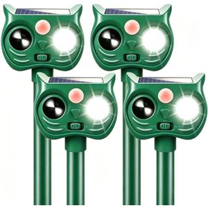 4 Pack New Sonic Fortress Pro Deer Repellent Devices,Solar Ultrasonic Animal Repeller Outdoor for Racoons,Squirrels,Cats,Rabbits,Skunks & Foxes,Waterproof Motion Sensor Animal Deterrent for Garden