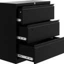 Garvee 3-Drawer Lateral File Cabinet with Lock, Letter/ Legal/ A4 Size Filing Cabinet, Black Home Office File Organizer, Heavy-Duty Steel Office Storage with Smooth-Gliding Drawers