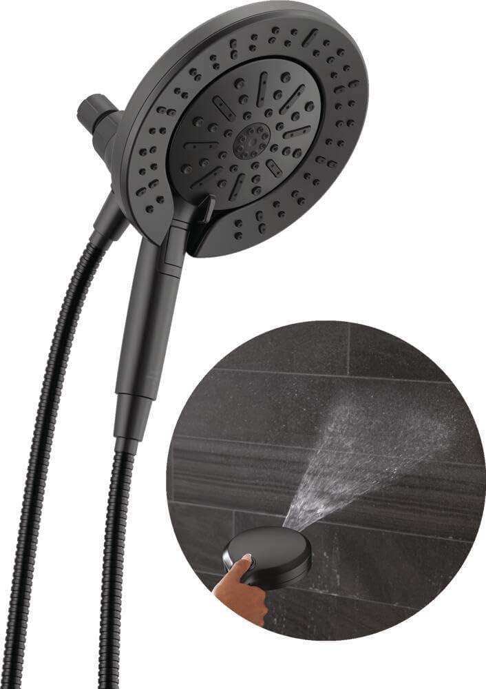 Delta 6-Setting In2ition 2-in-1 Dual Shower Head with Handheld High Pressure ProClean Spray, Matte Black Detachable Shower Head with Hose, 1.75 GPM Flow Rate, Matte Black 75655BL