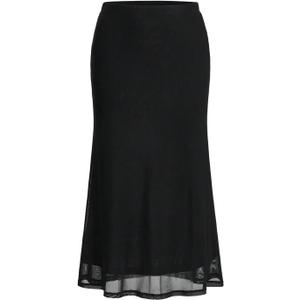 WDIRARA Women's Mesh Fishtail Long Skirt Elastic Waist Bodycon Skirts (S, Black)