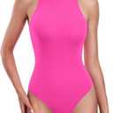 HeyNuts Women's Double Layer High Neck Sleeveless Thong Bodysuit, Ultra Soft Racerback Causal Tank Tops 
Pink M(8/ 10)