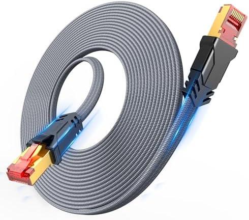 Snowkids Cat 8 Ethernet Cable 80 FT, Flat High Speed 40Gbps, 2000Mhz Braided High Duty Long Internet Cable, Gold Plated RJ45 Connector for Modem/Router/PS3/4/5/Gaming/PC