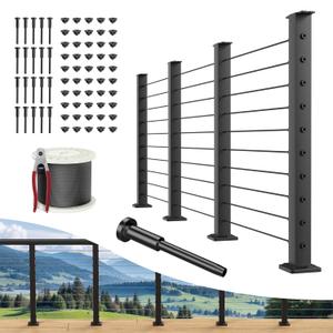 BLIKA Complete Set 36" Cable Railing Post Kit(Post 35"x2"x2"), Black Level Drilled Cable Railing Post, Invisible Cable Railing System Kit Include 4Pack Level Posts,1/8" Stainless Cable(No Handrail)