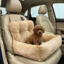 Craedli Dog Car Seat for Small Dogs, Washable Detachable Car Front & Back Seat Pet Bed with Safety Leash, Universal Portable Puppy Travel Booster Seats for Dogs Under 25 lbs (Light Brown)