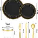 bUCLA 300PCS Black and Gold Disposable Dinnerware Set - 50 Guests Black Plastic Plates with Gold Rim Include 50 Dinner / 50 Dessert Plates, 50 Forks,50 Knives,50 Spoons&50 Cups for Party&Graduation