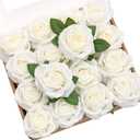 Ling's moment Artificial Flowers 16pcs Ivory Silk Roses with Stems, 3.5" Fake Vendela Roses Bulk for DIY Wedding Bouquets Centerpieces Party Baby Shower Home Decoration