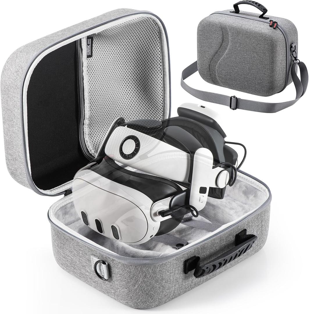 STARTRC GAMES Carrying Case for Meta Quest 3, Large Travel Case Compatible with BOBOVR S3 Pro/KIWI Design Battery Head Strap and Other Accessories, Hard Shell Travel Bag for Oculus Quest 3 (Gray)