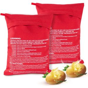 OBTANIM 2 Pack Microwave Potato Bag Reusable Baked Potato Pouch Bag, Red