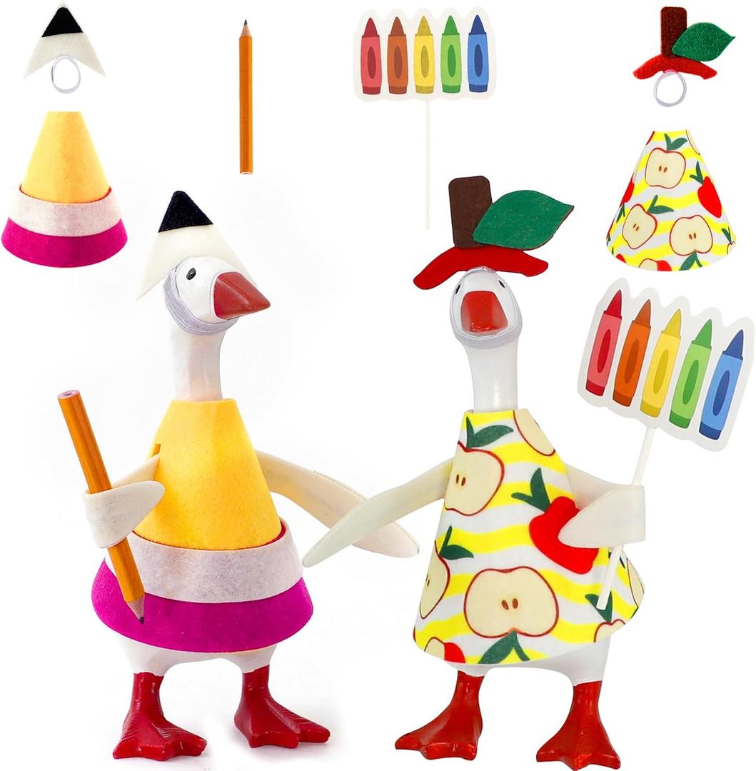 7 Inch Desk Goose Outfits, Back to School Desk Goose Clothes with Pencil, Back to School Decor for Goose Statues Classroom and Home, First Day of School Party Supplies