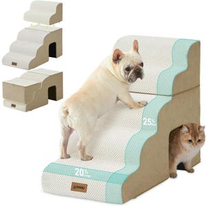 ZOMISIA Dog Ramp for Large Dogs - 24" H 5 Steps Pet Stairs for High Bed with Tunnel 2 in 1 with Zippers Suitable, Indoor Cat Ladders with Non-Slip Bottom, Beige