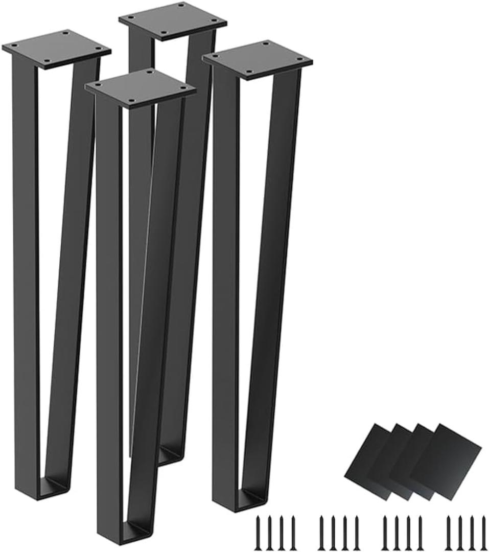 16 inch Triangle-Shape Metal Furniture Legs (4pcs) Heavy Duty Furniture Table Legs Bench Legs Black Metal for Sofa Mid Century Modern Metal Legs with Screws and Floor Protects Rubbers (16 Inch)