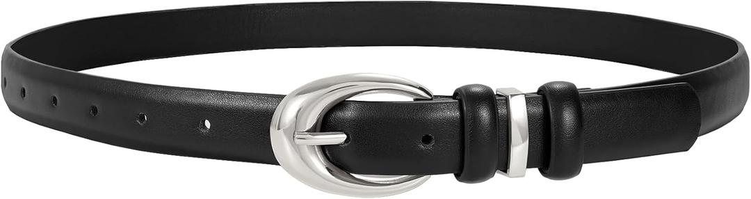 TRIWORKS Women Leather Belt for Jeans Pants Fashion Ladies Skinny Faux Leather Dress belt with Gold Buckle (Black)
