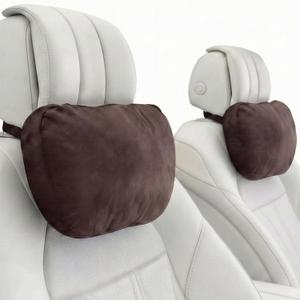 2PCS Car Pillow for Car Neck Pillow for Driving Seat Neck Support Soft Cushion Back Support Head-Rests for Vehicle Sleeping with Elastic Adjustment Strap (Coffee, Head)