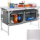 VEVOR Camping Kitchen Station, 3 Adjustable Height Folding Outdoor Camp Cooking Table with Storage Organizer, Quick Set-up for Patio BBQ Picnic Glamping Traveling (Grey)