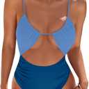 Blooming Jelly Women's One Piece Swimsuit Tummy Control Bathing Suit Sexy Flattering Cheeky High Cut Out Cute Ladies Swimwear (Deep Sea Blue) XL