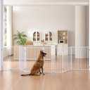 No Pawblems Free Standing Dog Gate with Door, 36'' Tall Foldable Dog Fence for Indoor & Outdoor, Up to 156 Inch Extra Wide Christmas Tree Fence, Hallways, Doorways, Deck, Yard (White, 6 Panels)