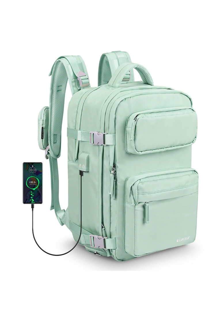 LIVACASA Waterproof Travel Backpack for Women, 40L Airline Approved Carry on Laptop Backpack with Compartment and USB Port