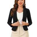 Allegra K Women's Open Front Office Work Business Crop Suit Blazer Jacket X-Small Black-Solid