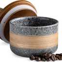 Small Ceramic Jar with Lid, Coffee Container, Coffee Canisters with Airtight Lids Kitchen Food Storage Jars for Spice Sugar Tea Bag, Mini Decorative Jars for Countertop, Grey & 5oz