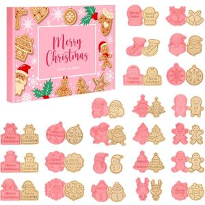 Christmas Baking Advent Calendar 2025, 24 Days Gingerbread Christmas Cookie Cutters Xmas Countdown Cookie Stamps Baking Tool Gift for Beginners Women Adult Family Couples Party Favors