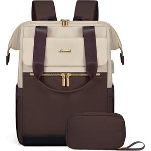 LOVEVOOK Laptop Backpack for Women, 15.6 Inch Work Laptop Bag with USB Port, Fashion Teacher Nurse Backpack Purse, Waterproof Travel Computer Backpack with Organizer Bag, 2PCS, Apricot-Coffee
