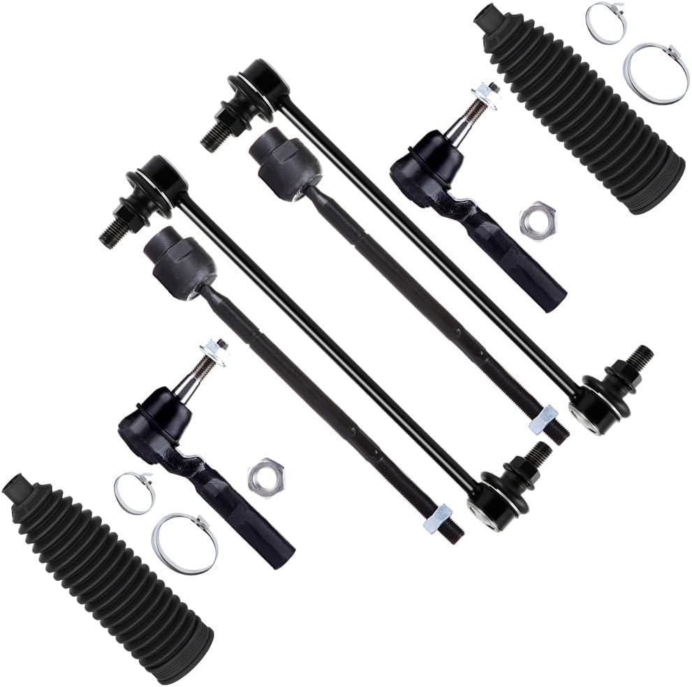 SCITOO 8pcs Front Suspension Kit Outer Inner Tie Rod End w/Boot Sway Bar Link fit 2004-2012 for Chevy for Malibu for Pontiac G6 for Saturn Aura