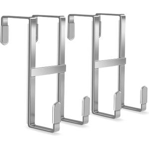 FYY 2 Packs Over The Door Hooks, Double Sided Door Hanger Hook - Heavy Duty No Drill Wall Hooks for Hanging Coats, Towels, Bags, Kitchen Closet Fits Most Doors Up to 1-7/8" Thickness (5.12"L, Silver)