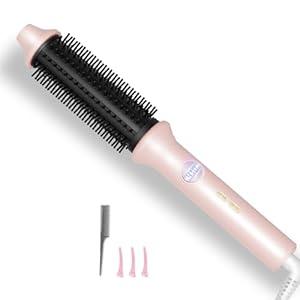 Thermal Brush Heated Round Curling Iron Brush for Blowout Look, 30s Fast Heated, with Adjustable Heat Settings, Hair Styling (Pink)