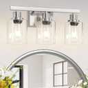 3-Light Bathroom Light Fixtures, Nickel Vanity Lights, Modern Bathroom Wall Lights Over Mirror, Farmhouse Wall Sconces Lighting for Bathroom, Bedroom, Living Room