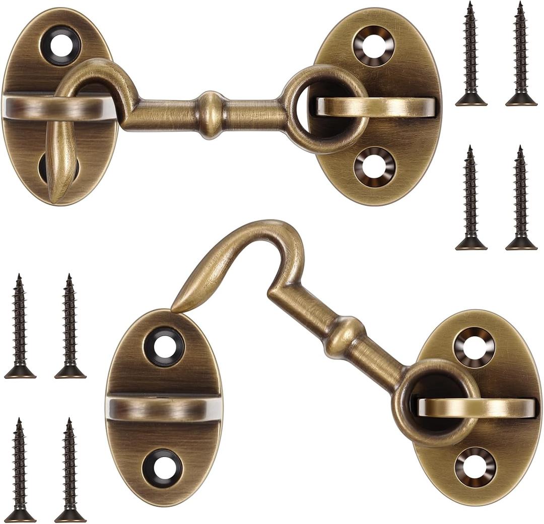 2 Pieces 2.75 Inch Brass Hook and Eye Latch Gate Door Latch Cabin Hook Lock Door Lock Hardware Best for Window, Sliding, Shed, Fence, Gate, Cabinet, Bathroom, Closet (Bronze)