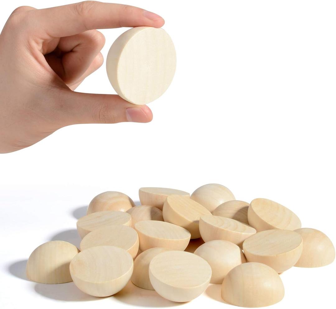 Split Wood Balls 2 inch Half Wooden Balls 50mm Unfinished Half Wooden Beads for Crafts and Art Supplies (30PCS)