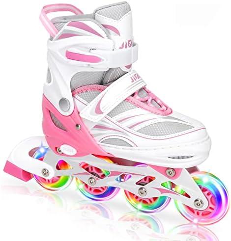 JeeFree 4 Size Adjustable Inline Skate for Kids,Children's Inline Skates with Light Up Wheel,Outdoor Illuminating Roller Skates for Girls,Boys and Beginners, S