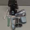 Rotary Cheese Grater Shredder with Handle Handheld Round Mandoline Vegetable Slicer Carrot Shredder Nut Grinder with 3 Replaceable Stainless Steel Drum Blades and Upgrade Strong Suction, Grey/Cyan