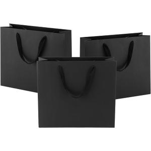 Ronvir 25Pcs Gift Bags Large 12.5x11x4.5 Inches Paper Bags With Handles Recycled Black Bag For Business, Shopping, Party Favors, Birthday, Retail, Wedding, Boutique, Halloween, Christmas