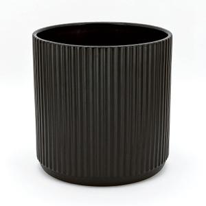 Amazon Basics Fluted Ceramic Round Planter with Drainage Hole, Indoor Outdoor Flower Pot, 8-inch, Black