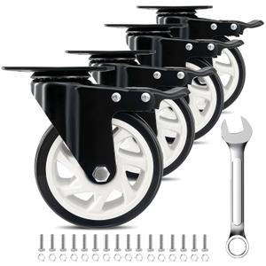 5 Inch Heavy Duty Caster Set of 4, Swivel Plate Castor Wheels with Dual Locking Brakes, Silent Polyurethane (PU) Wheels, 360 Rotation, 2800lbs Load Capacity-Black