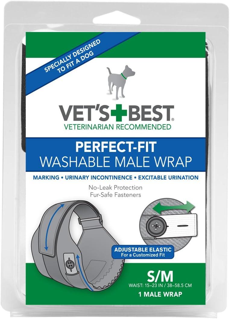 Vet's Best Washable Male Dog Diapers | Absorbent Male Wraps with Leak Protection | Excitable Urination, Incontinence, or Male Marking | Small/Medium | 1 Reusable Dog Diaper Per Pack (S/M)