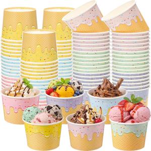 60 Pcs Ice Cream Bowls Paper Ice Cream Cups 4/6/8 oz Containers Bulk 6 Colors Disposable Sundae Bowls for Dessert Frozen Yogurt Birthday Summer Baby Shower Party Bar Supplies (6 oz)