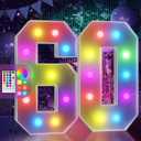 Marquee Numbers Colorful 60 Th Birthday Decoration: 4FT Large Light Up 60 Year Old Birthday Decorations Anniversary Backdrop Cardboard Sign 18 Colors Number 60 Mosaic Balloon Frame