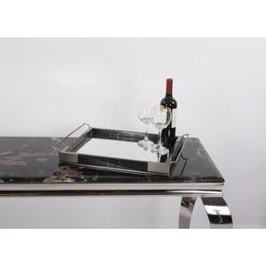 Howard Elliott Art Deco Marble Tray with Stainless Steel & Black Marble, Mirror Surfaced Tray for Serving & Decoration, Black, 20.25 x 20.25 x 2.5 Inch