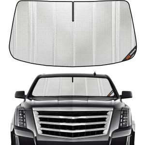 Windshield Sun Shade for 2015-2020 Cadillac Escalade/Escalade ESV, Chevrolet Suburban/Tahoe, GMC Yukon/Yukon XL. Full Front Window Sunshade Coverage (Upgrade Shiny Silver)