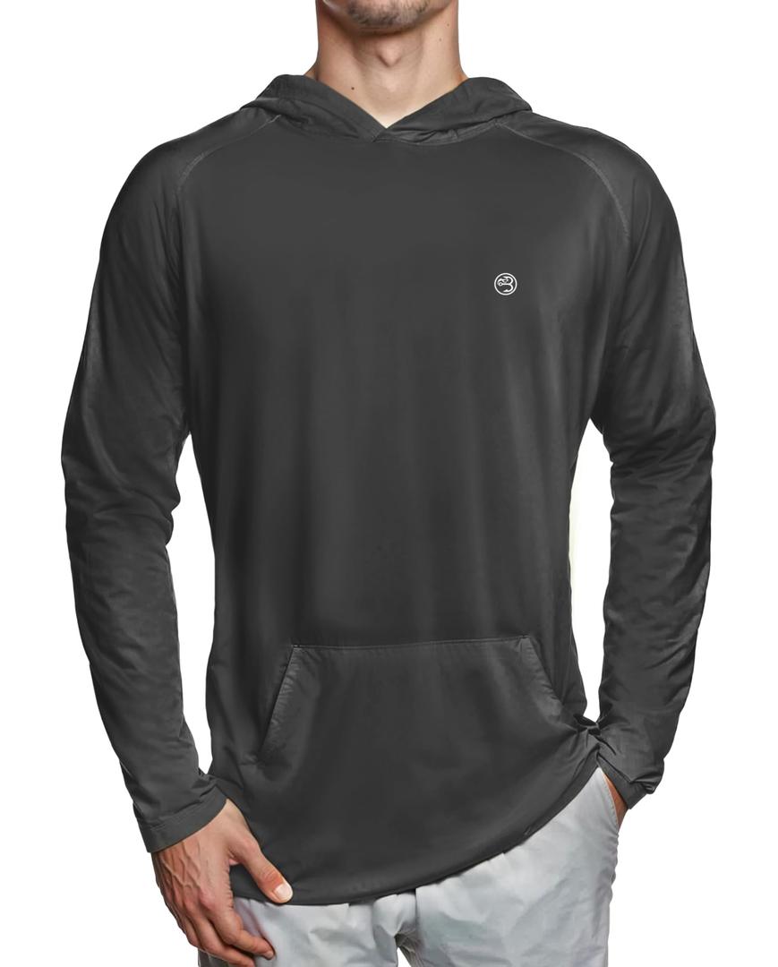 Baitium Mens Dry-Fit UPF 50+ Sun Shirt Hooded, Fishing Shirts for Men Long Sleeve, UV Sun Protection Apparel, Quick Dry Moisure Wicking Rash Guard Shirts-Charcoal- XX-Large