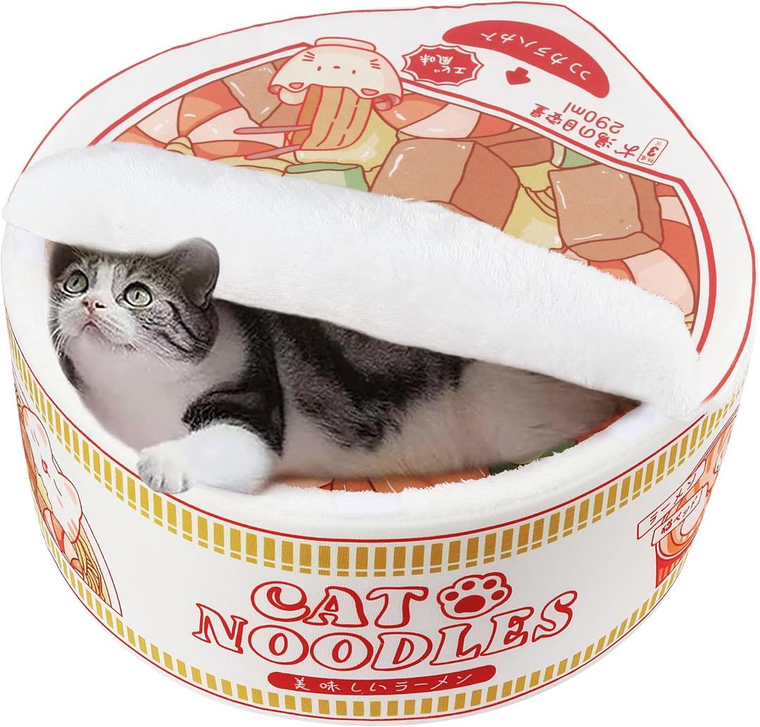 Ramen Noodle Dog & Cat Bed,Keep Warm and Super Soft Creative Pet Nest for Indoor Cats,Removable Washable Cushion for Small Medium Large Dogs and Cats (19.7"L x 19.7"W x 7.9"Th, white)