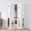 SMARTSTANDARD Bifold Doors, Mirror Closet Doors for 60''15" x4 x 80" with Sliding Hardware Kit Set, Interior Bi Fold Door for Closet, Easy Install, MDF, White