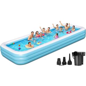 Large Inflatable Pool 180" x 76" x 22" Oversized Swimming Pool for Kids and Adult, Family Blow Up Pool with Air Pump, Durable Thickened Backyard Kiddie Pool for Outdoor, Garden, Summer Water Party
