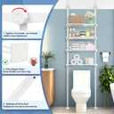 SUNALLY Over The Toilet Storage Shelf, 4-Tier Adjustable Over Toilet Bathroom Organizer,Tension-Mounted Bathroom Storage Rack for Ceilings, No Drill Space-Saving Shelving for Small Rooms,White, 86.36 Cm X 25.4 Cm X 287.02 Cm
