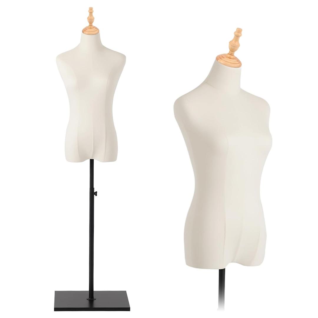 Female Mannequin, Hanging Pants & Skirts Dress Mannequin with Stand, Height Adjustable Torso for Clothing Dress Jewelry Display, Sewing, Wooden top, No Hands