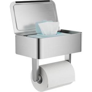 Toilet Paper Holder, Stainless Steel Wall Mount Bathroom Organizer with Shelf, Flushable Wipes Dispenser Storage Fits Any Bathroom and Hide Your Wet Wipes, Regular Roll (nickel)
