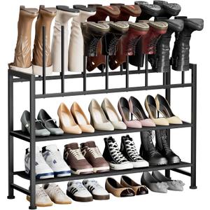 DIMJ Boot Rack 4-Tier - Black Metal Boot Storage Rack for Tall Boots Organizer Tall Boots, Multiuse Shoe Rack for Boots, Sneakers, High-Heel, Entryway, Fit for 8 Pairs, Black