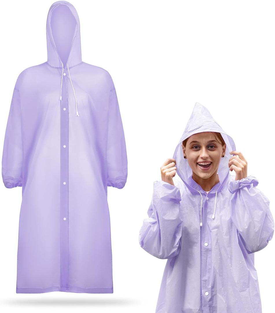 Rain Ponchos for Adults Reusable Rain Coats with Hood and Drawstring Thicken Ponchos Waterproof for Women(Purple)